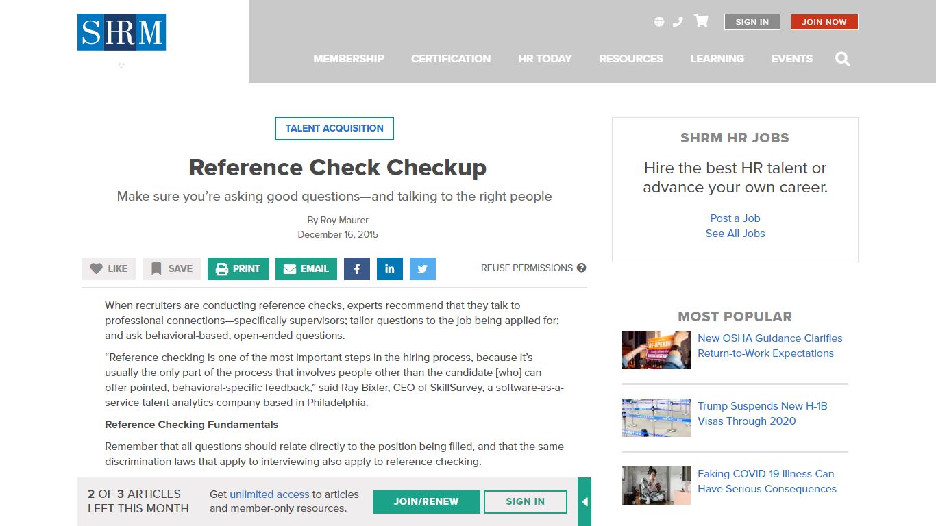 Reference Check Checkup - SHRM